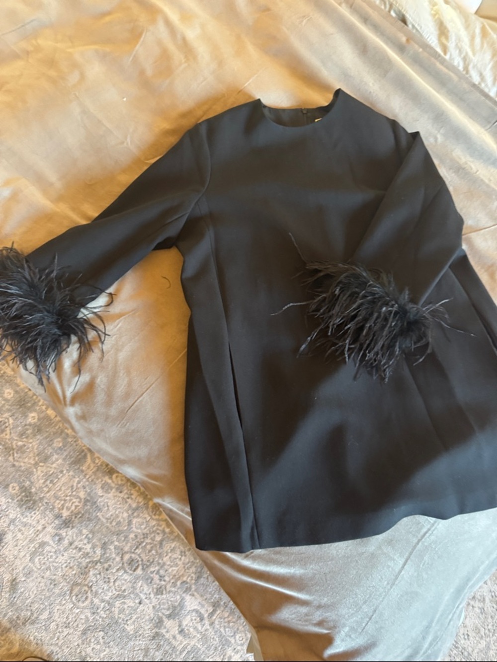 Tuckernuck Black Long-Sleeve Shift Dress with Feather Cuffs